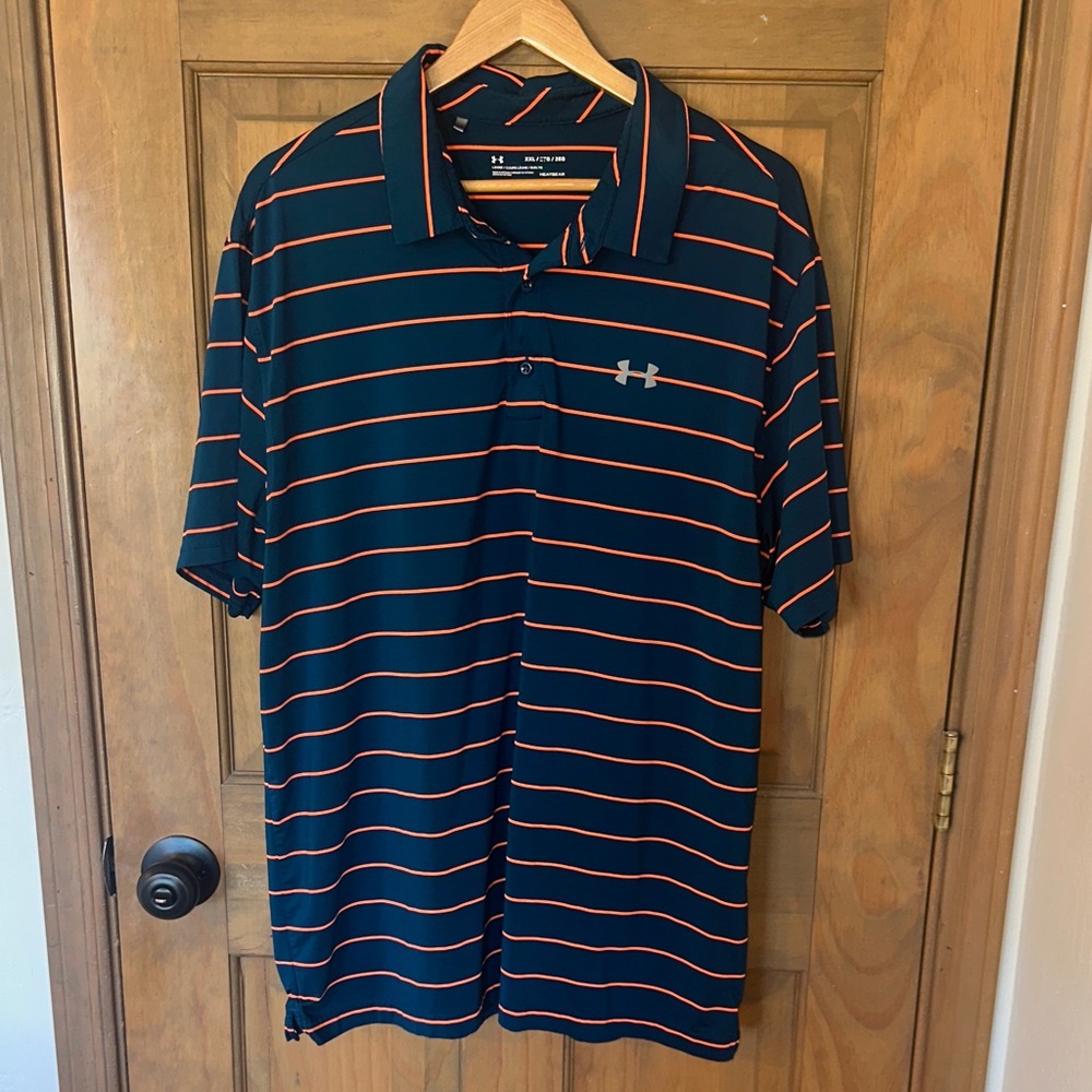 Under Armour Men's Polo Shirt with Navy and Orange Stripes